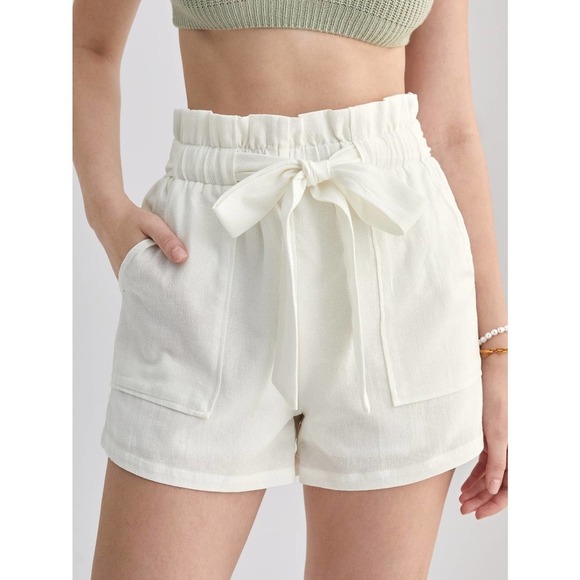 Boho Paperbag Belted Shorts high waist with pockets - olive green - Picture 10 of 11